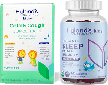 Hyland?s Naturals Kids Cold & Cough, Day/Night Combo Pack, Cold Medicine for Ages 2+, Syrup Cough Medicine + Organic Sleep, Calm + Immunity with Chamomile, Elderberry & Passion Flower 60 Vegan Gummies