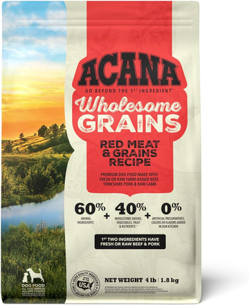 Acana Wholesome Grains Dry Dog Food, Red Meat And Grains, Gluten Free, Beef, Pork, And Lamb Recipe, 4Lb