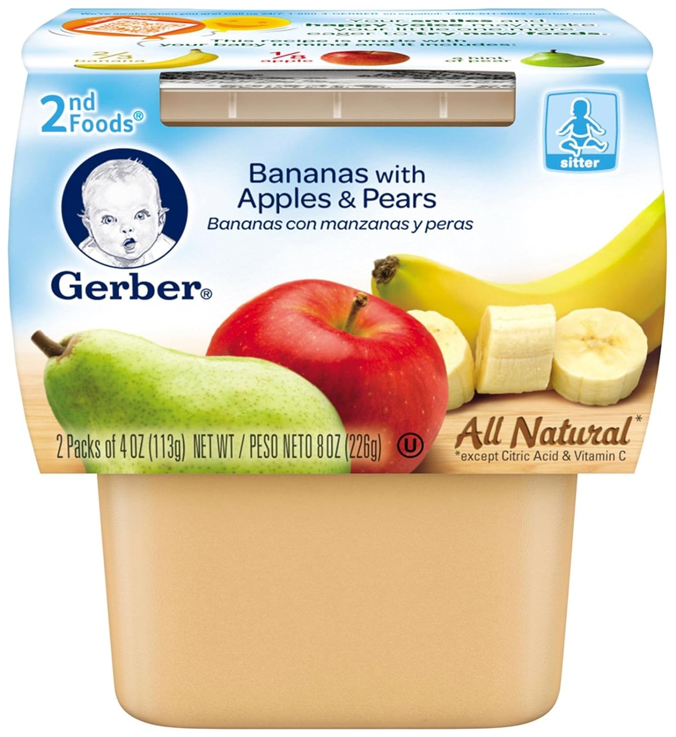 Gerber 2nd Foods Bananas with Apples & Pears, 4 Ounce Tubs, 2 Count (Pack of 8)