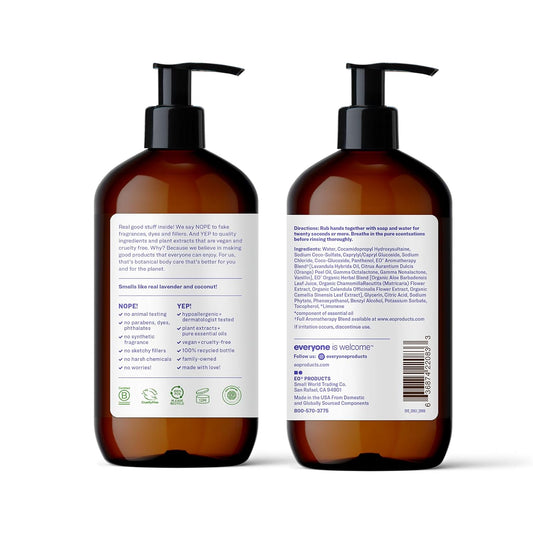 Everyone Liquid Hand Soap, 12.75 Ounce (Pack of 3), Lavender and Coconut, Plant-Based Cleanser with Pure Essential Oils