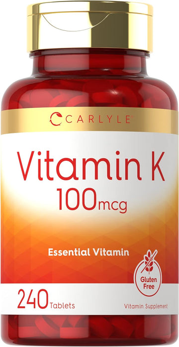 Carlyle Vitamin K 100 Mcg | 240 Tablets | Vegetarian, Non-Gmo, Gluten Free | Vitamin K Supplement