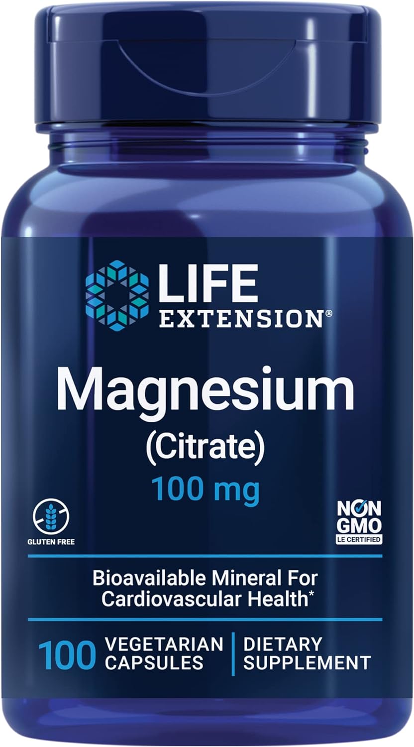 Life Extension Magnesium (Citrate) 100 Mg – Magnesium Supplement For Men And Women - For Heart And Bone Health, Immune System Support - Gluten-Free, Non-Gmo - 100 Vegetarian Capsules