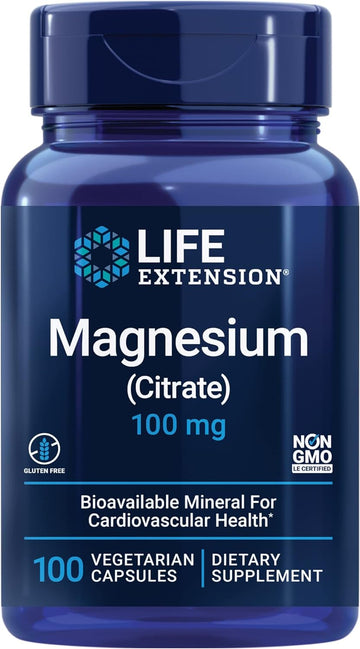 Life Extension Magnesium (Citrate) 100 Mg – Magnesium Supplement For Men And Women - For Heart And Bone Health, Immune System Support - Gluten-Free, Non-Gmo - 100 Vegetarian Capsules