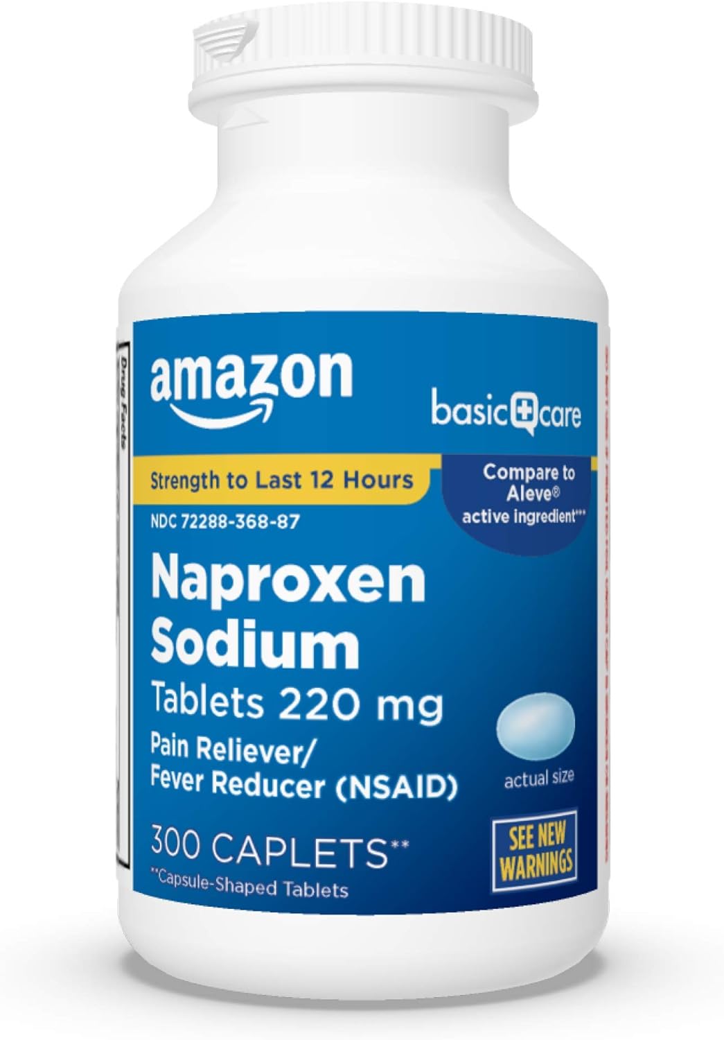 Amazon Basic Care Naproxen Sodium Tablets 220 Mg, Pain Reliever/Fever Reducer (Nsaid), Muscular Aches, Backache, Headache, Toothache, Minor Arthritis Pain Relief & More, 300 Count (Packaging May Vary)