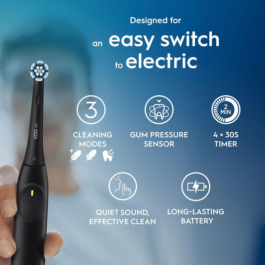 Oral-B Io2 Duo Electric Toothbrushes, 2 Gentle Care Toothbrush Heads, 1 Travel Case, 1 Travel Refill Holder, Toothbrush For Adults (Night Black And Forest Green), Designed By Braun