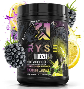 RYSE Up Supplements Noel Deyzel x Godzilla Pre Workout | Intense Pumps, Energy, & Focus | Citrulline & Beta Alanine | 400mg Total Caffeine | 40 Servings (BlackBerry Lemonade)