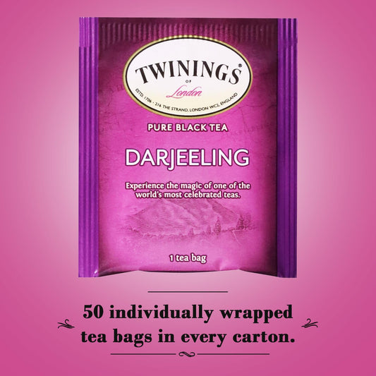 Twinings Darjeeling Tea - A Delicate, Dry Black Tea, Sophisticated Coffee Alternative With Less Caffeine, Individually Wrapped Tea Bags, 50 Count