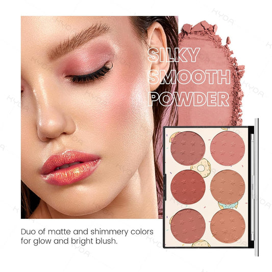 Kyda 8 Colors Face Blush Palette, Natural Matte Blush Palette, Smooth Blendable Powder, Multiuse Blusher Makeup With Contour And Highlighter