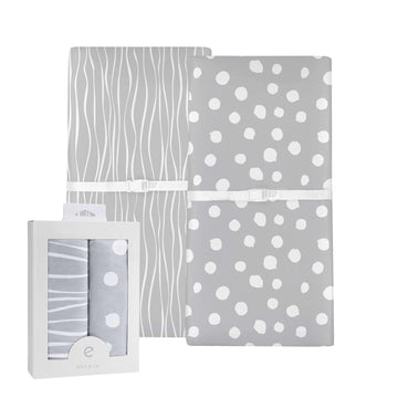 Changing Pad Cover Set | Cradle Sheet 2 Pack 100% Jersey Cotton Grey Abstract Stripes And Dots By Ely'S & Co