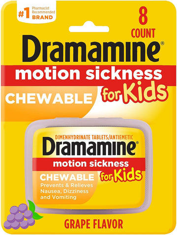 Dramamine Kids Chewable, Motion Sickness Relief, Grape Flavor, 8 Count