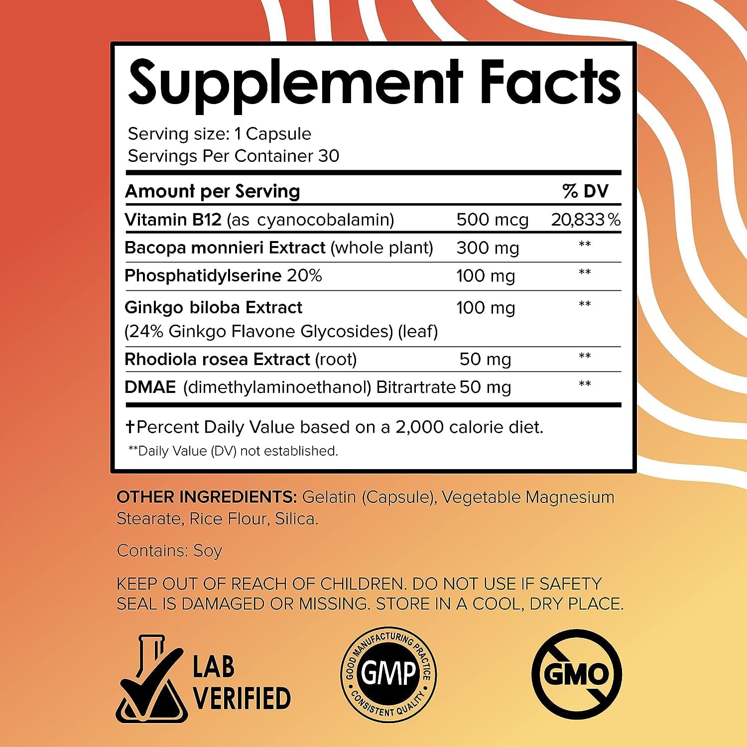 Vital Vitamins Nootropic Brain Supplement (2-Pack) - For Memory, Focus, Clarity, & Energy - With Ginkgo Biloba, Rhodiola Extract - 60 Capsules