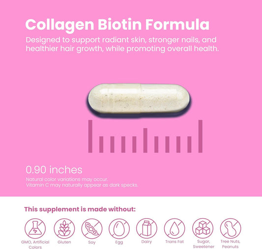 Sanar Naturals Biotin Collagen Pills With Vitamin C - Hair Growth, Skin And Nails Vitamins - Hydrolyzed Collagen Peptides For Women & Men, Biotin Supplement, 150 Capsules