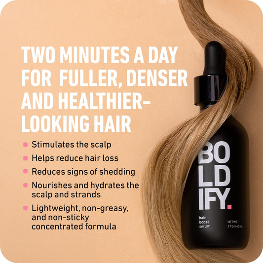 Boldify Hair Growth Serum - 2 Oz, 30 Natural Boosters + 4 Clinically Proven Peptides, Lightweight Non-Greasy Scalp Treatment For Thicker, Fuller Hair For Women & Men