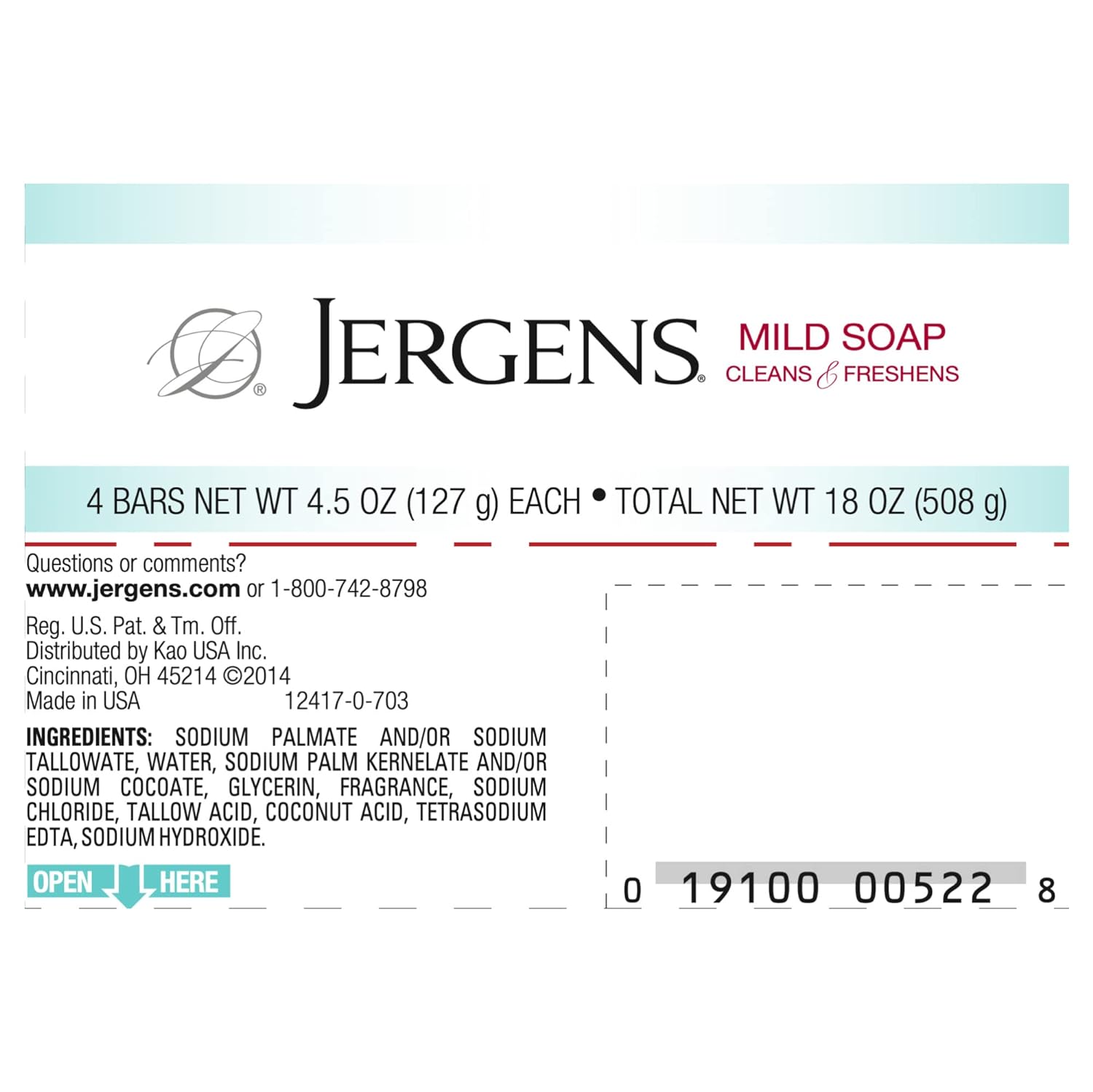 Jergens Mild Soap, Lightly Scented Gentle Cleansing Soap, For All Skin Types, 4.5 Ounce Bar, 4 Count : Beauty & Personal Care