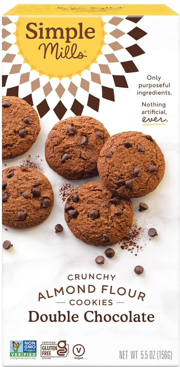 Simple Mills Almond Flour Crunchy Cookies, Double Chocolate Chip - Gluten Free, Vegan, Healthy Snacks, Made with Organic Coconut Oil, 5.5 Ounce (Pack of 1)