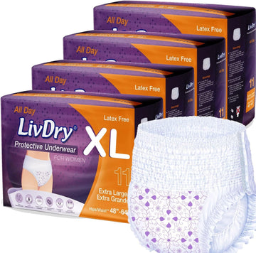 Livdry Xl Adult Diapers For Women, Ultimate Absorbency Incontinence Underwear, All Day Or Overnight Protection, X-Large (44 Count)