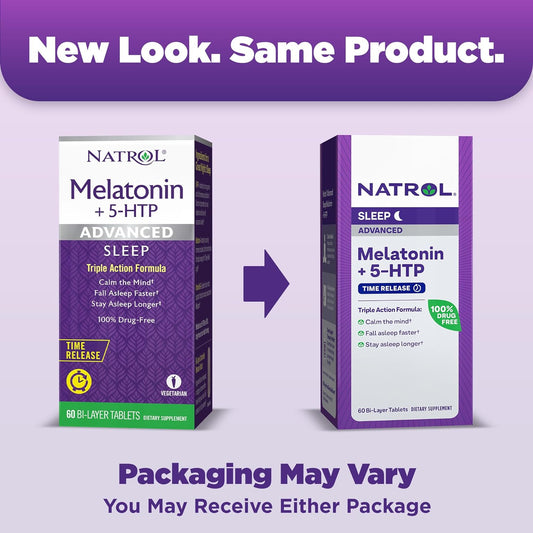 Natrol Advanced Sleep Melatonin + 5Htp, 6Mg, Calming Sleep Aid For Restful Sleep, 60 Time-Release Tablets, 60-Day Supply