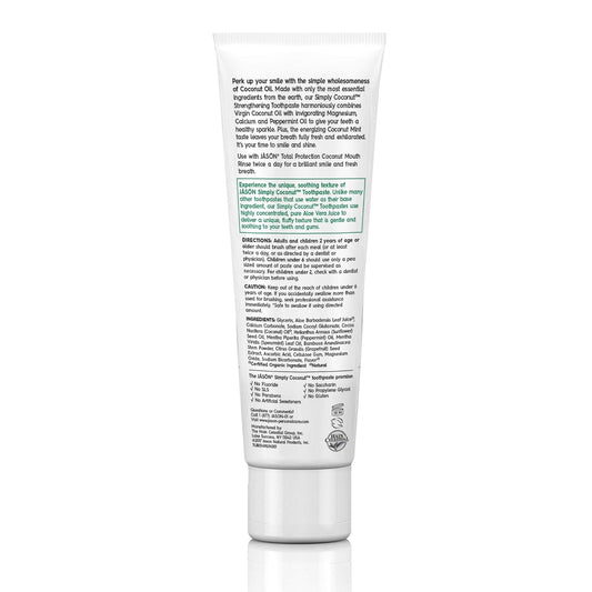 Jason Simply Coconut Strengthening Fluoride-Free Toothpaste, Coconut Mint, 4.2 Oz