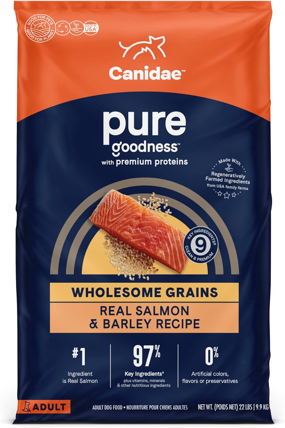 Canidae Pure Grain Free Adult Dry Dog Food, Real Salmon & Barley, 22 Lbs