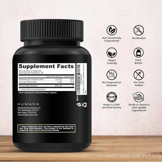 Humanx Spermidine+ (Usa Third Party Tested) - Spermidine-Rich Wheat Germ Extract & Zinc To Activate Cellular Renewal - Non-Gmo, Spermidine Capsules - Supports Healthy Aging - Spermidine Supplement