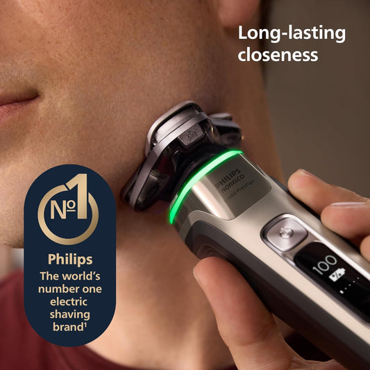 Philips Norelco Shaver I9000 Prestige - Wet & Dry Electric Shaver, Gold Oyster, Sense Iq Technology, Triple Lift & Cut System, 360 Rotating Dual Steelprecision Blades, Quick Clean Pod, Model Xp9203/81