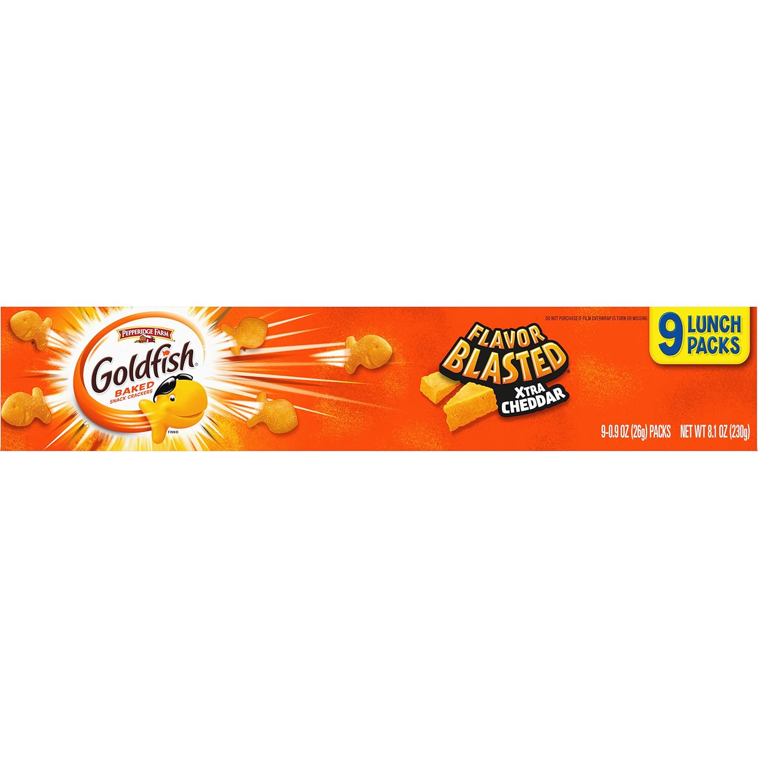 Goldfish Flavor Blasted Xtra Cheddar Cheese Crackers, Baked Snack Crackers, 0.9 Oz On-The-Go Snack Packs, 9 Count Tray