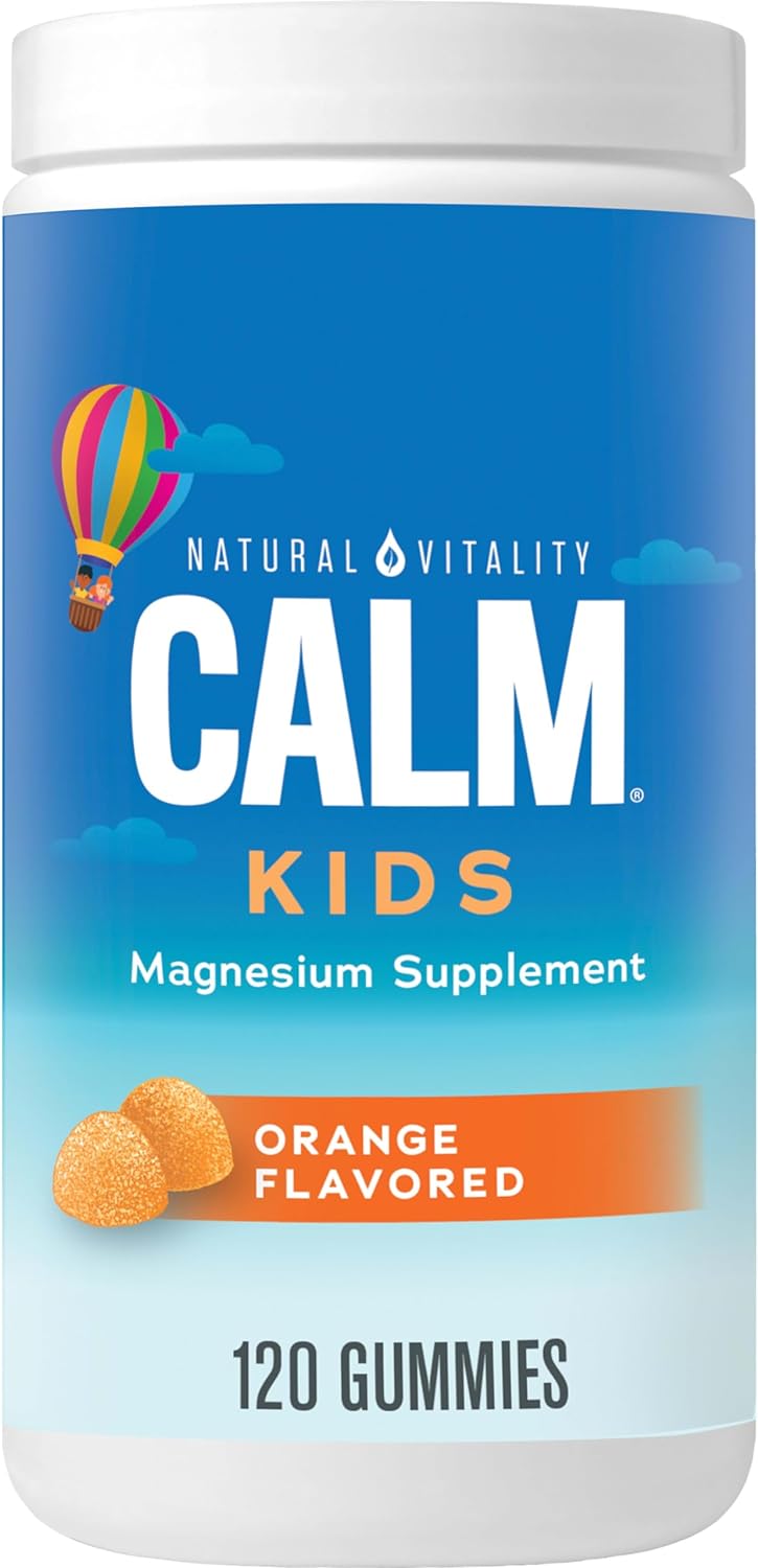Natural Vitality Calm, Magnesium Citrate Kids Supplement, Stress Relief Gummies, Supports A Healthy Response To Stress, Gluten Free, Vegan, Sweet Citrus, 120 Gummies