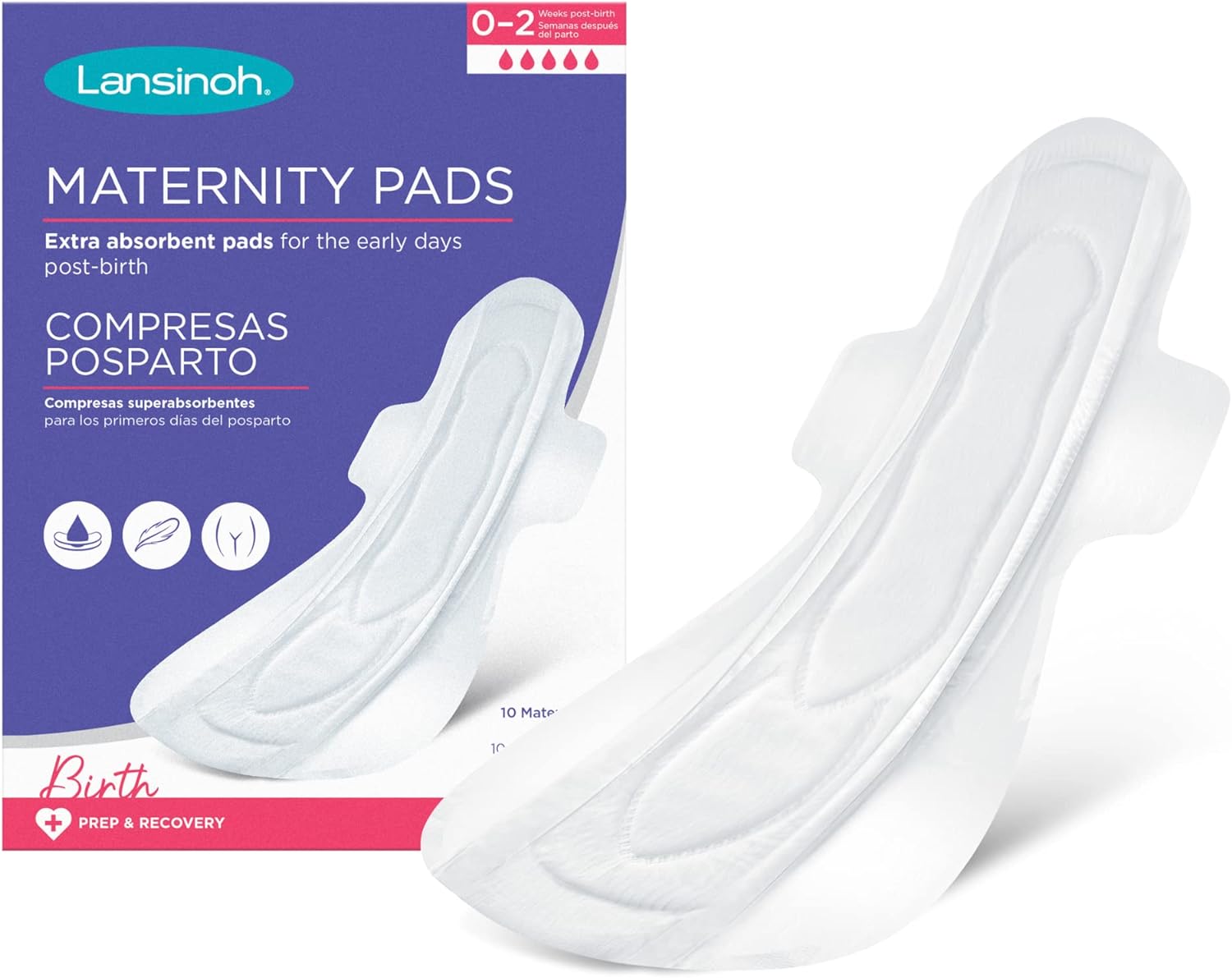 Lansinoh Maternity Pads After Birth Extra Absorbent With Wings - Pack Of 10 - Leak Protection Ultra Long Slim Fit Postpartum Essential Postnatal Wider Soft Breathable Unscented Sanitary Period Towels