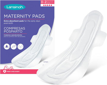 Lansinoh Maternity Pads After Birth Extra Absorbent with Wings - Pack of 10 - Leak Protection Ultra Long Slim Fit Postpartum Essential Postnatal Wider Soft Breathable Unscented Sanitary Period Towels