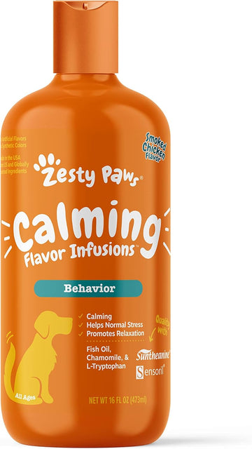 Zesty Paws Calming Flavor Infusions For Dogs - Composure & Relaxation For Everyday Stress & Separation - With Ashwagandha, Melatonin, L-Theanine & L-Tryptophan - 16 Fl Oz