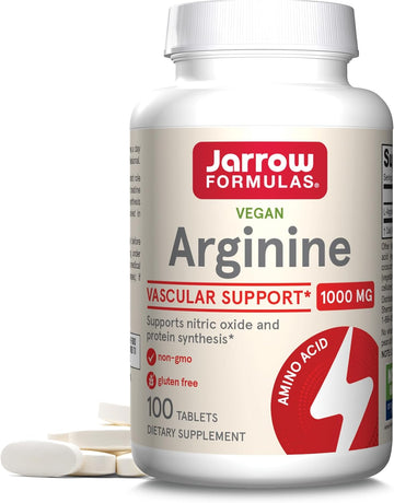 Jarrow Formulas Arginine 1000 Mg, Dietary Supplement, Supports Nitric Oxide Production, Supports Protein Synthesis, 100 Tablets, Up To 100 Day Supply