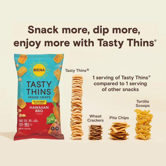 BIENA Tasty Thins Veggie Crisps – Hawaiian BBQ, 0.75 Ounce (Pack of 12) – Chickpeas & Veggies, Vegan, Gluten Free, Dairy-Free, Non-GMO, Allergy-Friendly, Healthy On-The-Go Snack for Kids & Adults