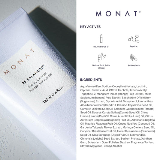 MONAT Be Balanced Foamy Cleanser - Purifying & Softening Foaming Facial Cleanser. Skin-Smoothing Antioxidants and Natural Fruit Acids Foaming Face Wash. Cleansing Foam - Net Wt. 120 ml / 4.0 fl. oz