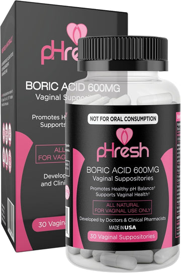 Phresh Boric Acid Suppositories For Women, Suppositories For Odor Use, Natural Feminine Care Supports Vaginal Health & Promotes Healthy Ph Balance - Made In Usa