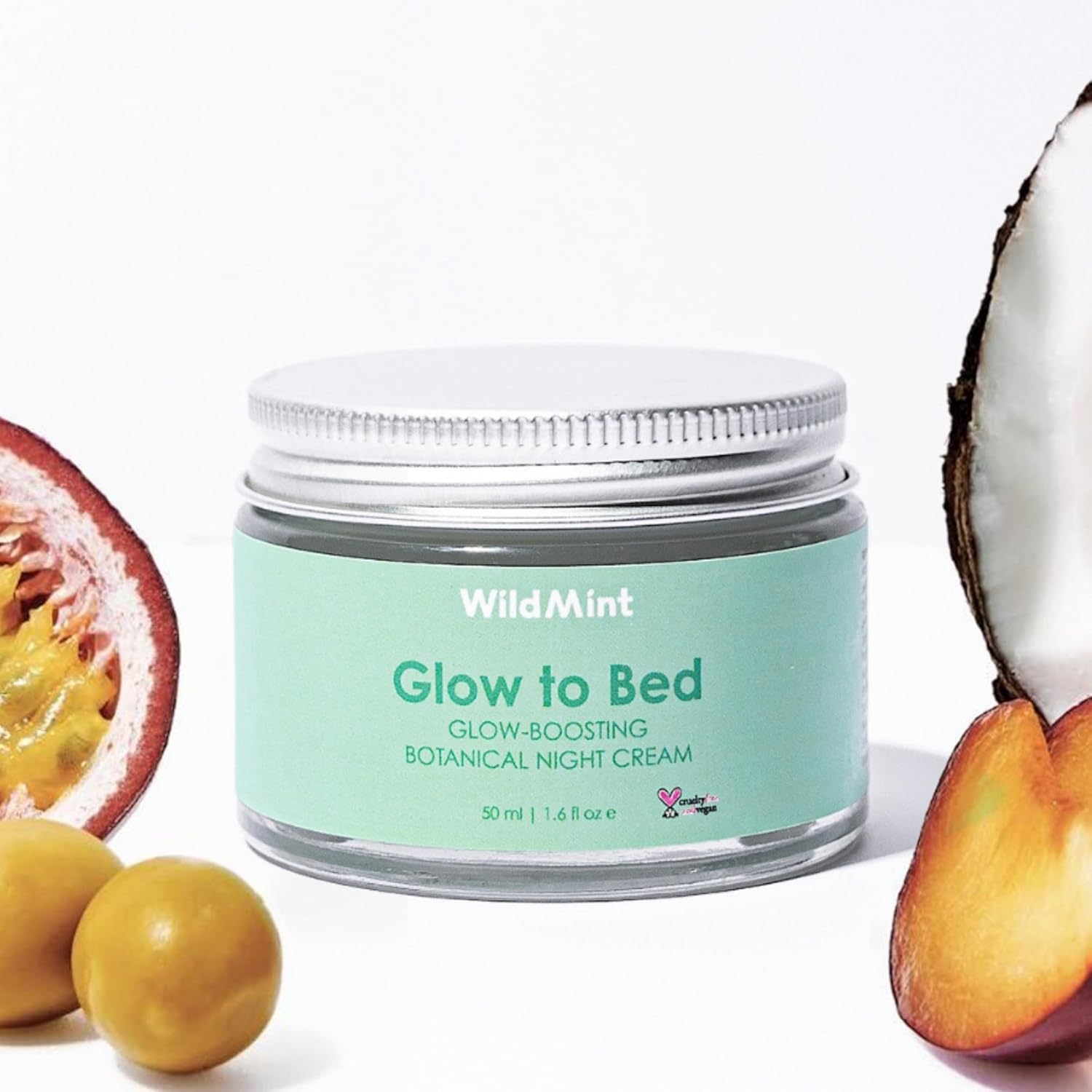 WildMint Glow to Bed Natural Facial Night Cream | Hydrating Moisturiser for Dry, Menopause & Mature Skin | Anti-Aging Skin Care with Hyaluronic Acid | UK Vegan Face Cream for Sensitive Skin 50ml