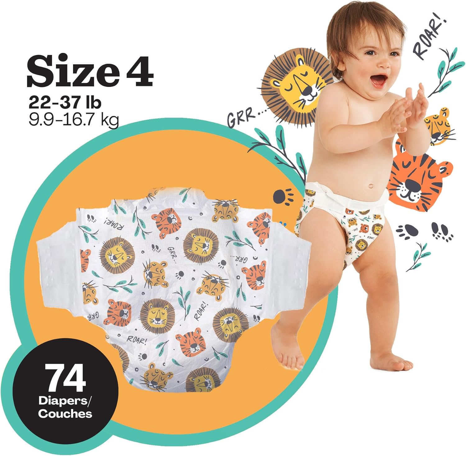 Hello Bello Diapers, Size 4 (22-37 lbs) - 74 Count of Premium Disposable Baby Diapers in Wildcats & Snacktime Designs - Hypoallergenic with Soft, Cloth-Like Feel : Health & Household