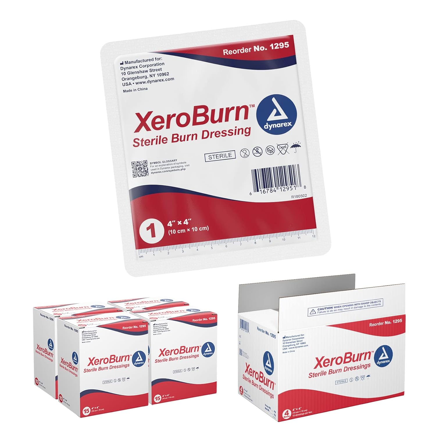 Dynarex Xeroburn Sterile Burn Dressing - Moist Burn Bandages With Cooling Gel For Temporary Relief - Infused With Soothing Tea Tree Oil, Glycerin - 60 Individually Wrapped Travel Patches, 4 Boxes