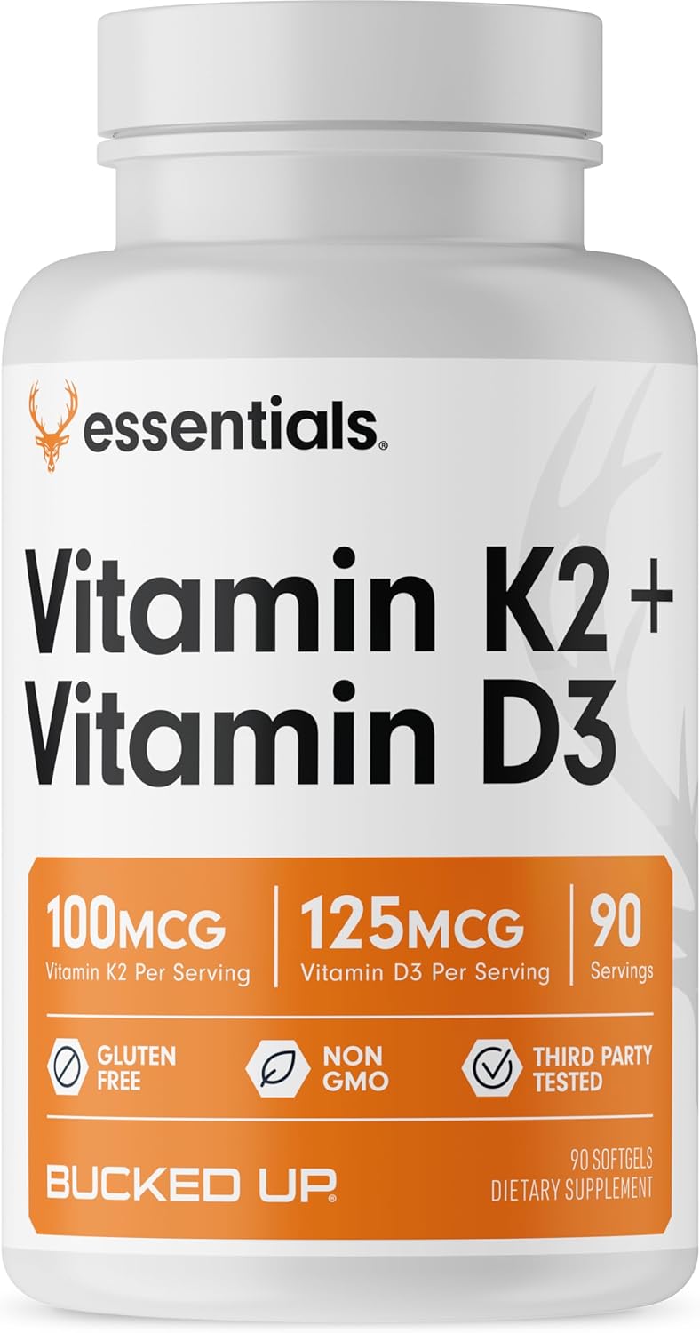 Bucked Up Vitamin K2 (100Mcg) + Vitamin D3 (125Mcg), Essentials (90 Servings, 90 Softgels)