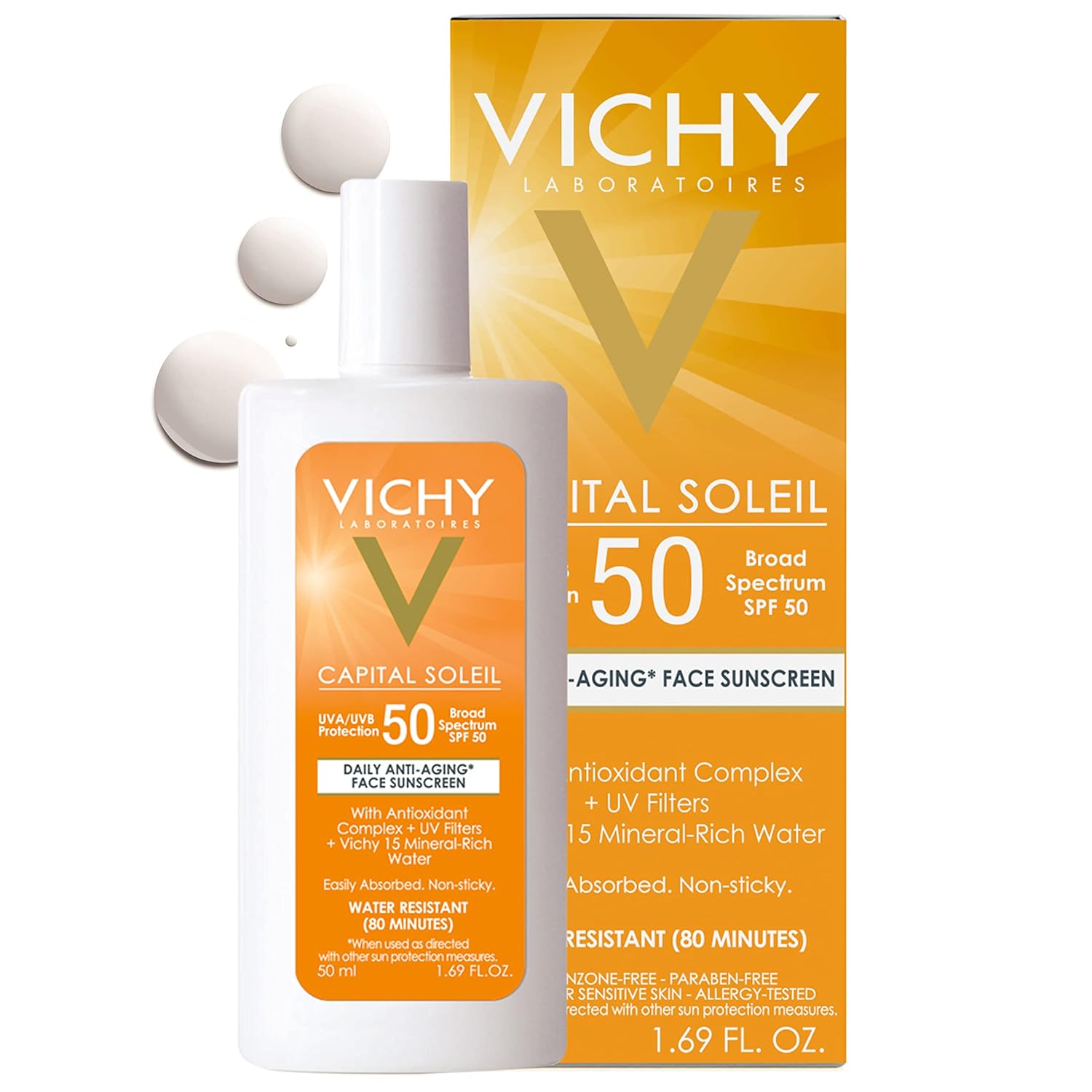 Vichy Capital Soleil Face Sunscreen Spf 50, Anti Aging Sunblock For Face With Uva And Uba Sun Protection, Daily Face Sunscreen For Sensitive Skin, Oxybenzone Free, Travel Size Sunscreen For Face