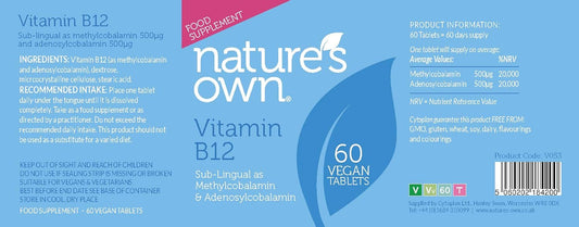 Nature'S Own Vitamin B12 Sub-Lingual As Methylcobalamin & Adenosylcobalamin (60 Vegan Tablets)