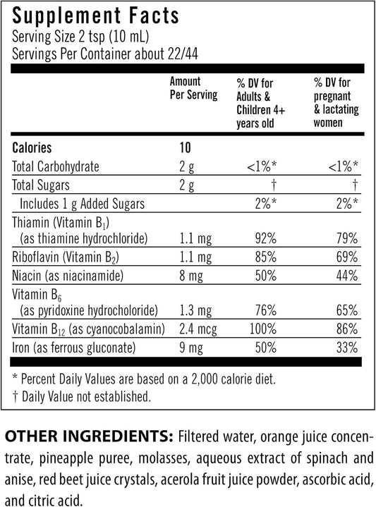 Flora Iron With B-Vitamin Complex - Helps Maintain Healthy Iron Levels - Non-Constipating, Highly Absorbable - Vitamin-B & Liquid Iron - Vegan Supplement - Yeast & Gluten Free, 15-Oz. Glass Bottle