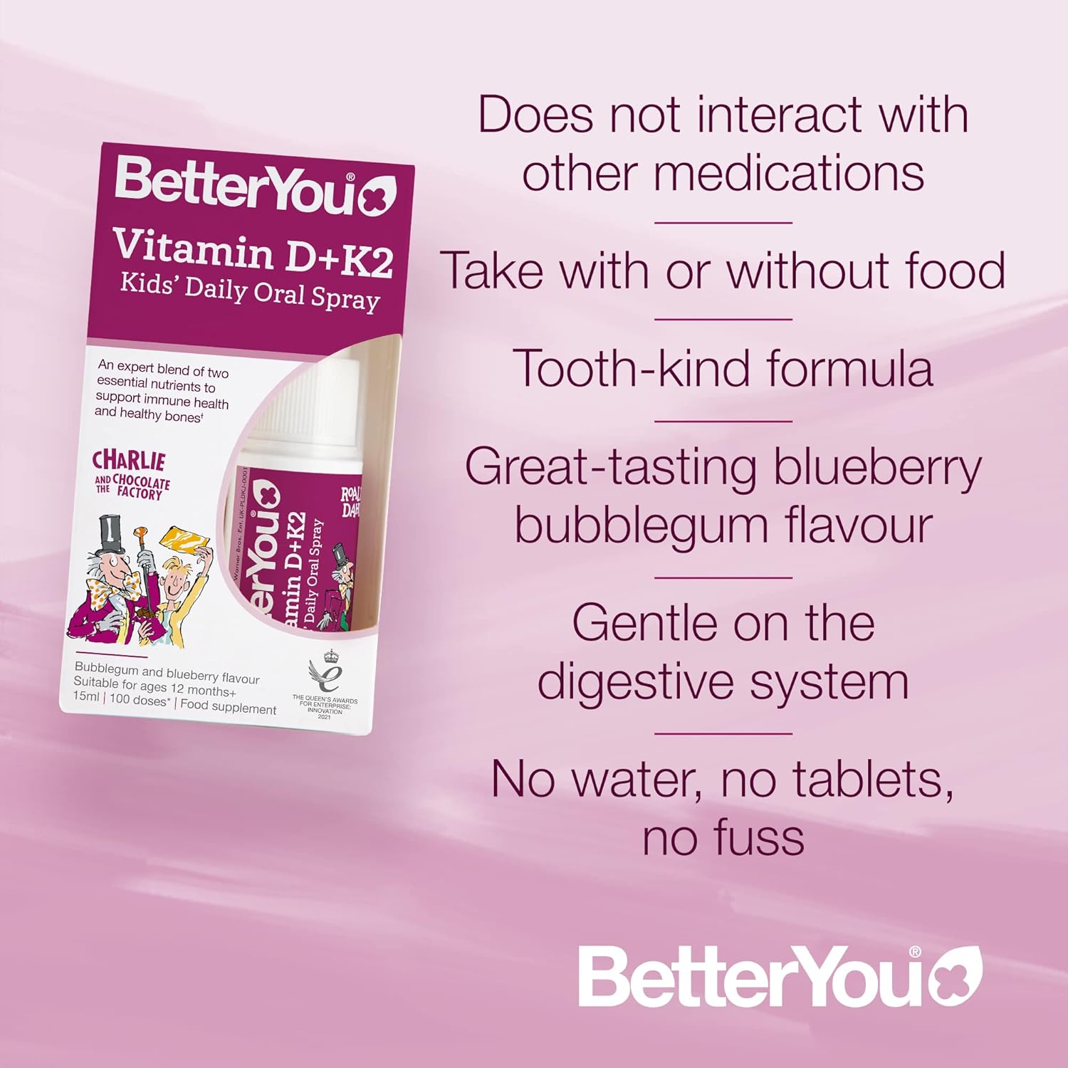 BetterYou Vitamin D3 + K2 Kids Oral Spray, Fast Acting Vitamin D 800 IU + Vitamin K2 (MK-7), Supports Growing Bones and a Healthy Immune System, 100 Sprays, Sugar Free Blueberry and Bubblegum Flavour : Amazon.co.uk: Health & Personal Care