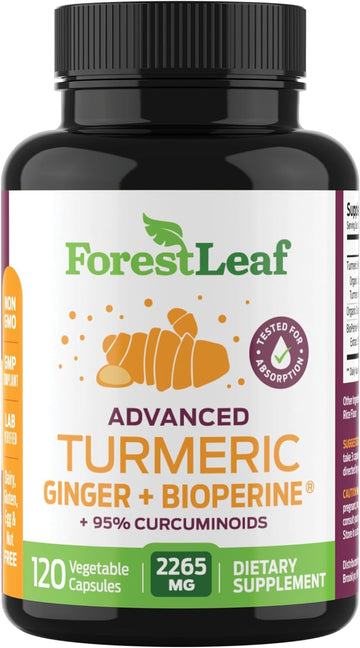 Organic Turmeric Supplement Extra Strength 2265Mg - With Bioperine And Ginger For High Absorption -Turmeric Curcumin With Black Pepper Extract, 95% Curcuminoids, Herbal Joint Support 120 Veggie Caps