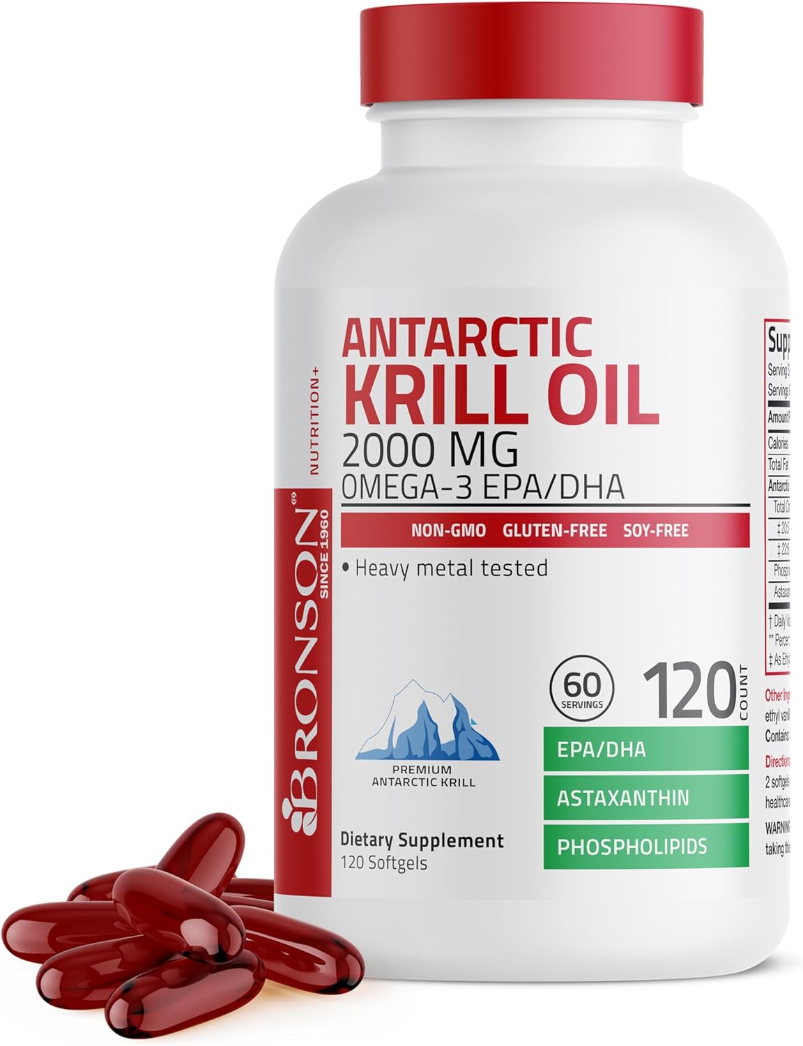 Bronson Antarctic Krill Oil 2000 mg with Omega-3s EPA, DHA, Astaxanthin and Phospholipids 120 Softgels (60 Servings) : Health & Household