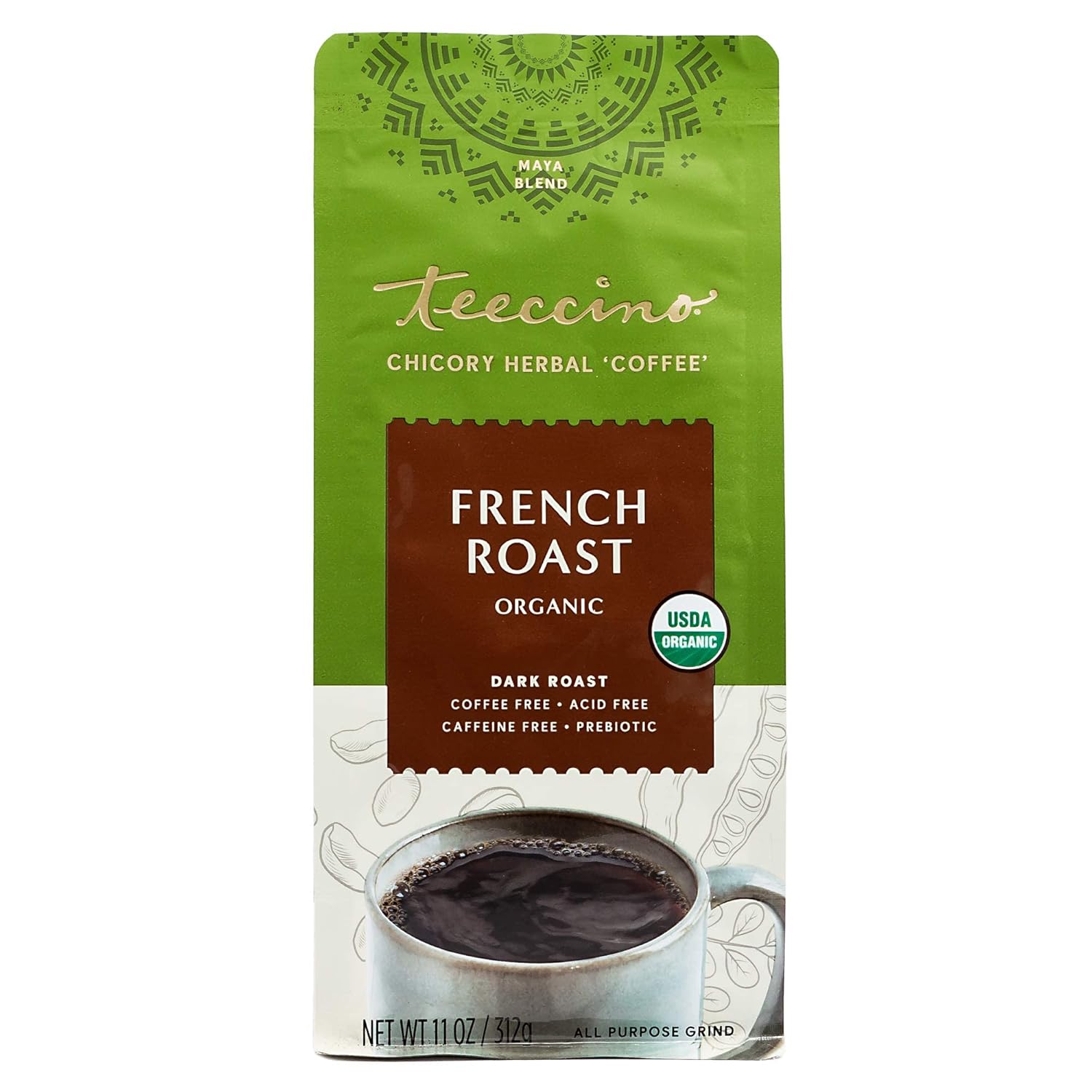 Teeccino Maya Herbal Coffee Caffe Dark Roast French Roast Organic 11 Oz