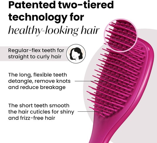 Tangle Teezer Ultimate Detangler Hairbrush, Eliminates Knots & Reduces Breakage, Mini Hair Brush For Travel, Small Hands & All Hair Types, Electric Raspberry