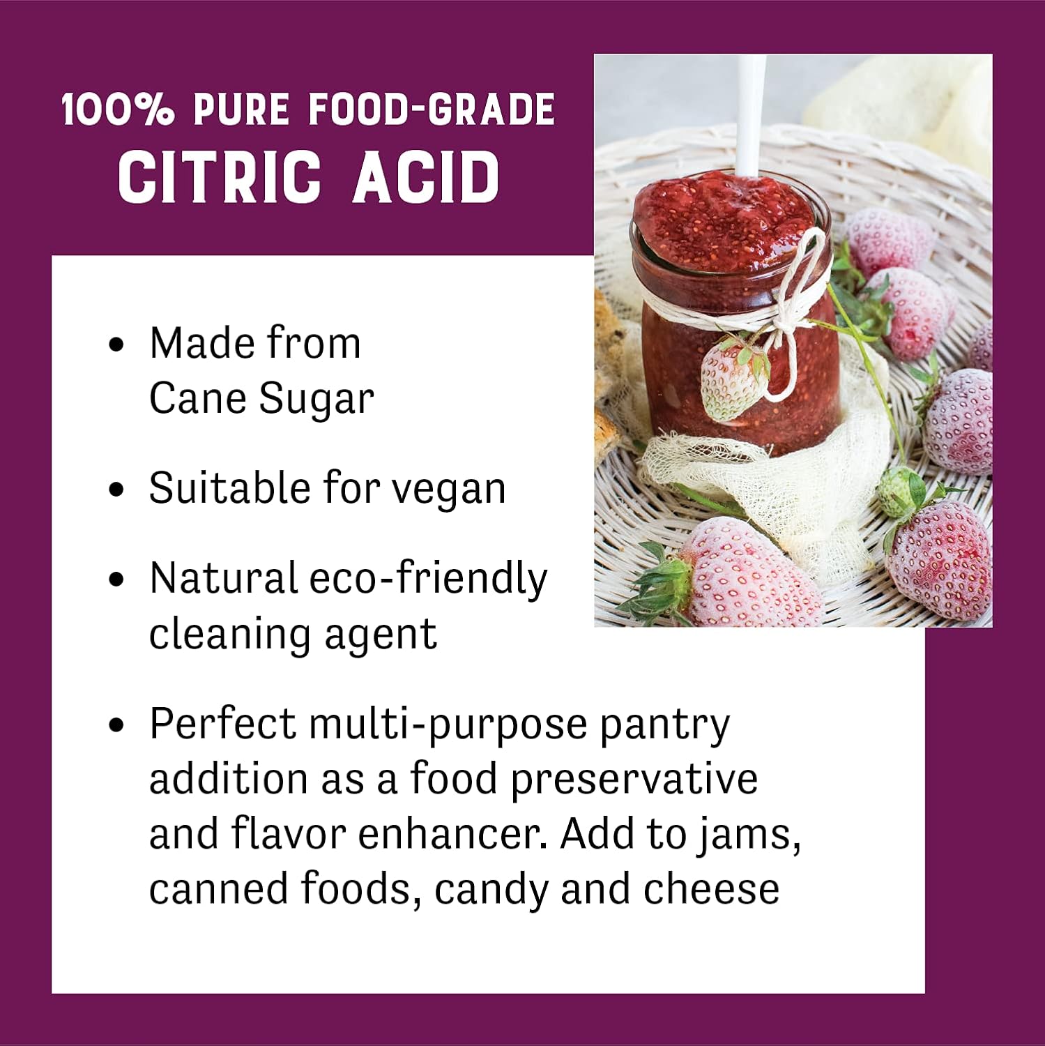 Judee's Citric Acid 8 oz - Non-GMO and Food Grade - Easy to Dissolve, Fine Grain Anhydrous - Gluten-Free and Nut-Free - Food Preservative and Flavor Enhancer - Natural Eco-Friendly Cleaning Agent