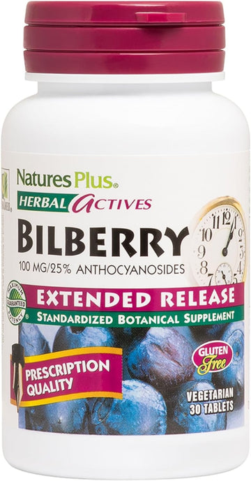Naturesplus Herbal Actives Bilberry - 100 Mg, 25% Anthocyanosides - Extended Release - 30 Vegan Tablets (30 Servings)