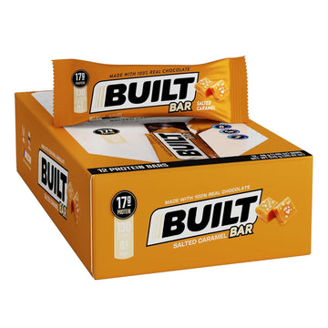 Built Protein Bars, Salted Caramel, 12 Count, 1.73Oz Bars, Gluten Free Protein Snacks With 17G Of High Protein. Chocolate Protein Bar Only 130 Calories & 4G Sugar, Great On The Go Protein Snack