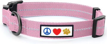 Pawtitas Recycled Dog Collar with Reflective Stitched Puppy Collar Made from Plastic Bottles Collected from Oceans Medium Pink Cherry Blossom